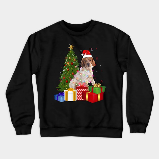 Brittany Christmas Tree Santa Hat Funny Xmas Gift Dog T-Shirt Crewneck Sweatshirt by CoolTees